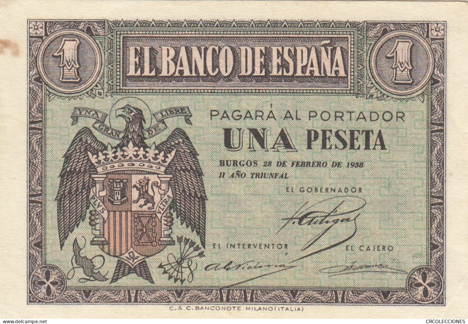 H0120 BILLETE ESPAÑA 1 PESETA FEB 1938 EBC CON MANCHAS - 1-2 Peseten