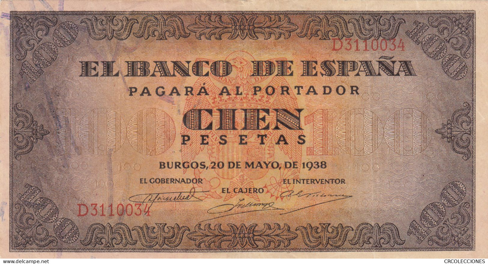 H0131 BILELTE ESPAÑA 100 PESETAS 1938 EBC - 100 Peseten