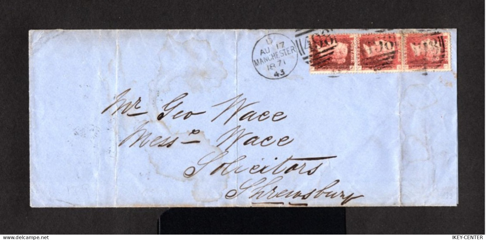 16281-GREAT BRITAIN-OLD BRITISH COVER MANCHESTER To SHREWSBURY.1871.One Red Penny.ENGLAND.INGLATERRA. - Storia Postale