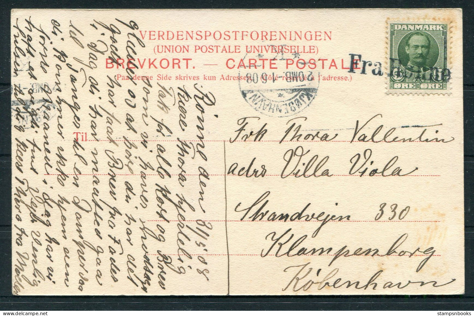 1908 Denmark Klinten Ved Arnager, Bornholm Postcard, "Fra Ronne" Paquebot - Copenhagen - Briefe U. Dokumente