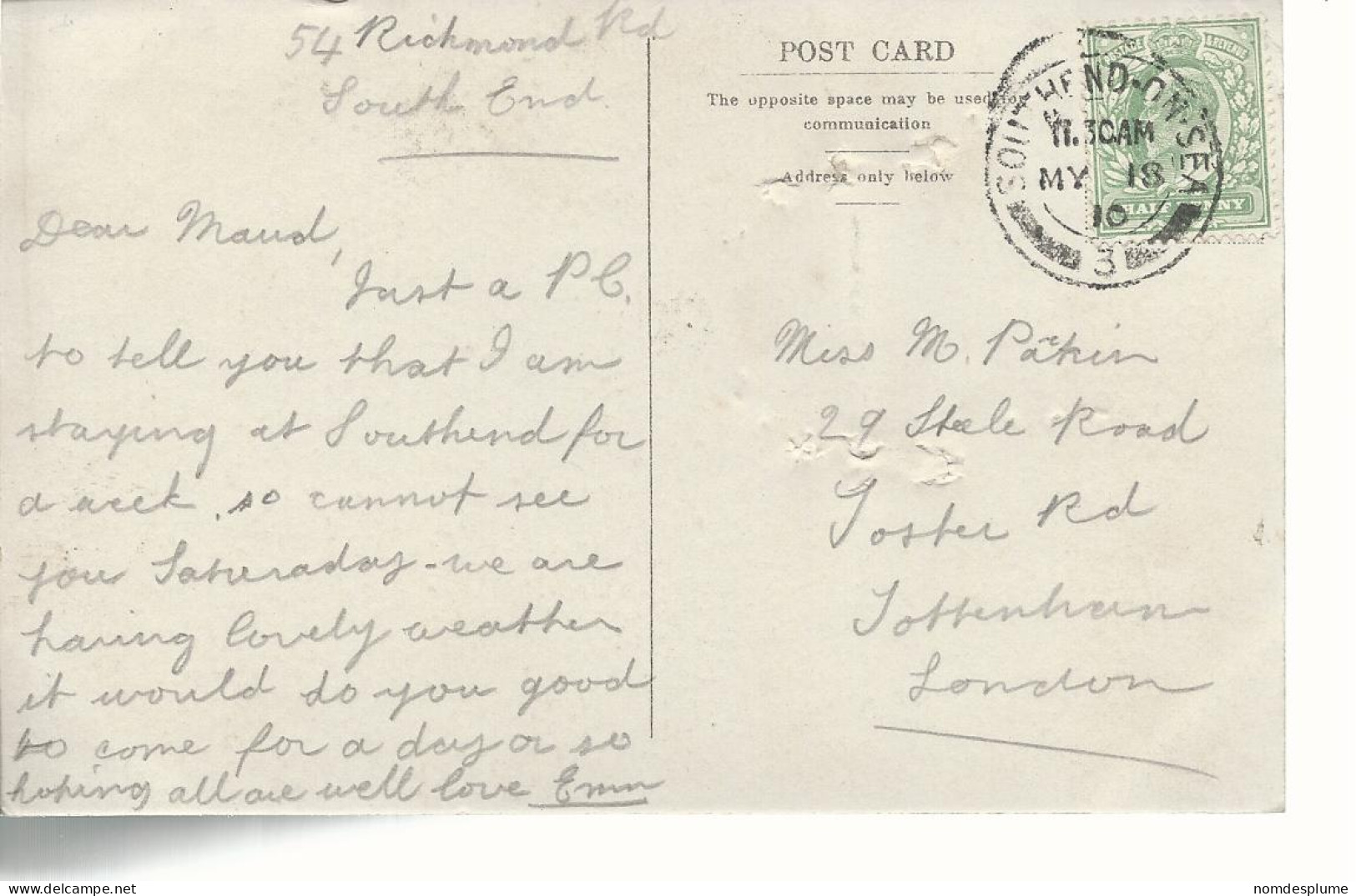 23720) GB UK Pier Southend On Sea  Real Photo RPPC Nice Postmark Cancel Pin Holes - Southend, Westcliff & Leigh