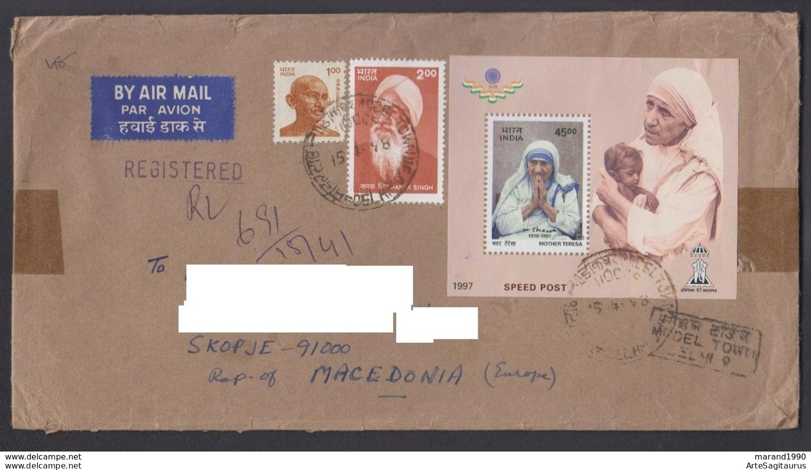 INDIA, R-COVER, MOTHER TERESA CHRISTIANITY RELIGION REPUBLIC OF MACEDONIA  (006) - Lettres & Documents
