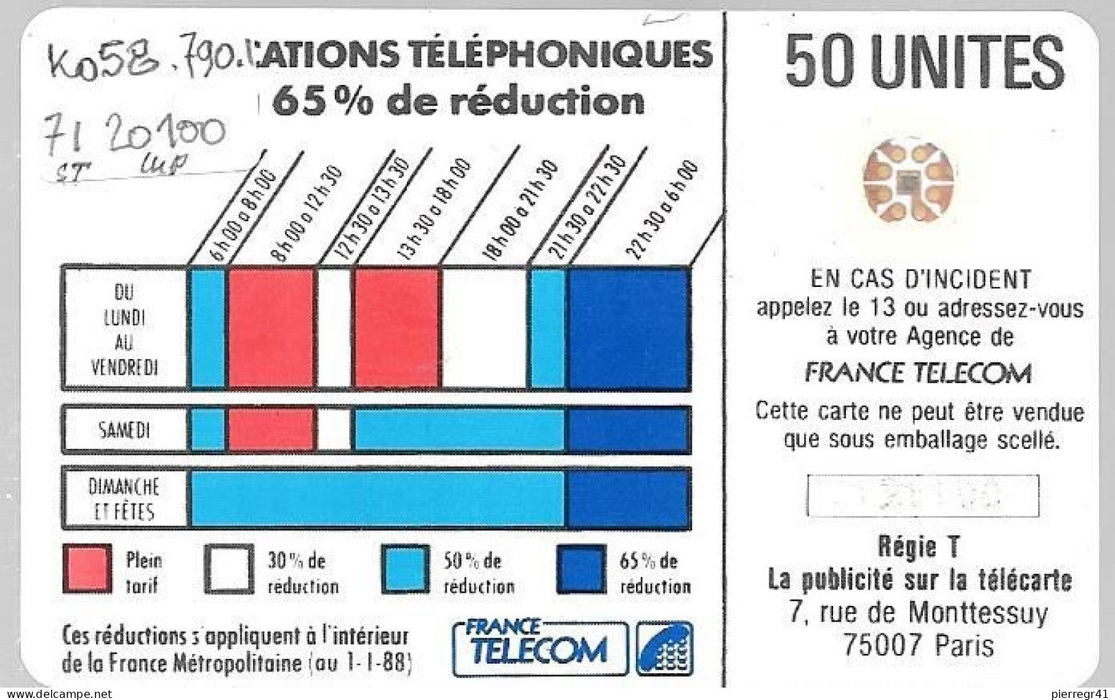 CARTE-PUBLIC-Ko58.790.1-50U-SC4On-S/E-SERIGRAPHIE-CORDON BLANC-Série-N°71(Stylet)20100( Impact)Utilis-TBE/RARE - Cordons'