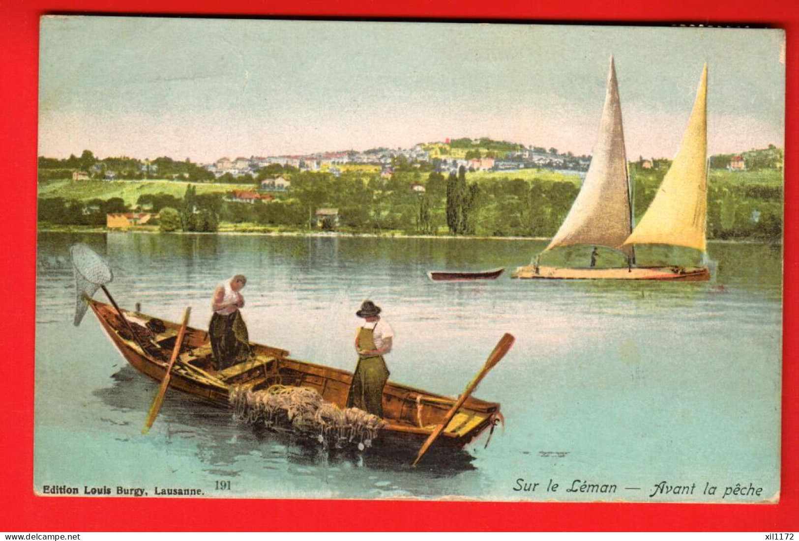 ZVO-18  Sur Le Lac Léman, Avant La Pêche, Pêcheurs Réparant Leurs Filets, Voilier. Région Aubonne Allaman,Circ. 1907  - Allaman