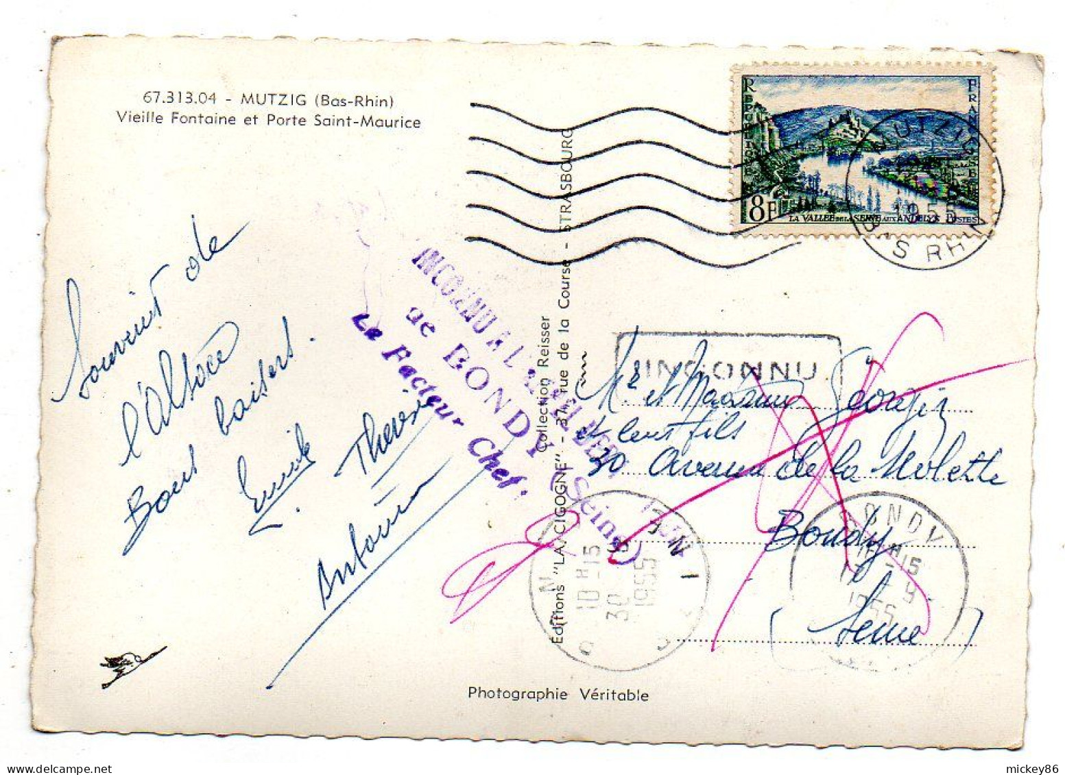 MUTZIG--1955--Vieille Fontaine , Porte St Maurice,Hotel-Restaurant"A L'Ours Noir"pub Bière Mutzig,voiture..tp, Griffes - Mutzig