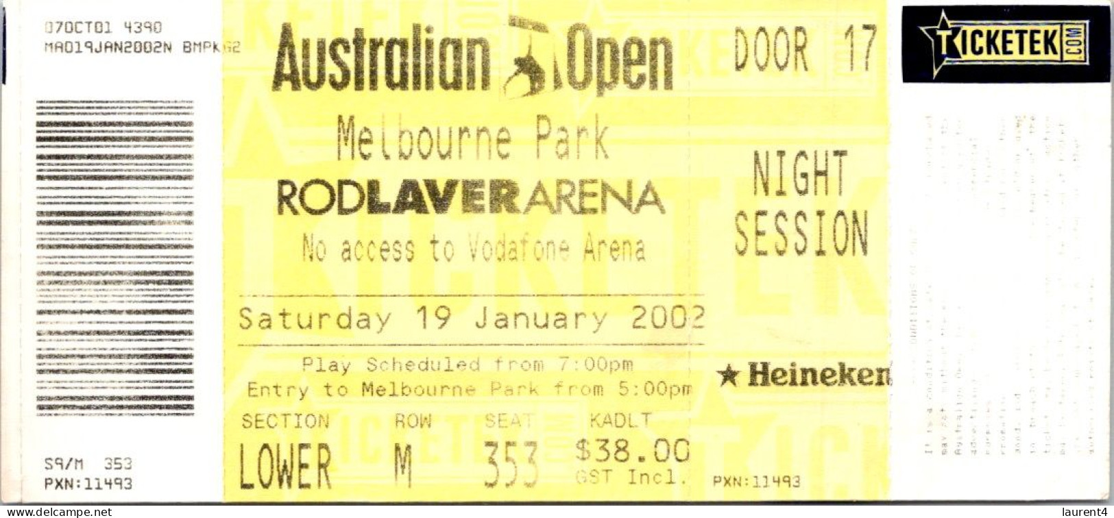 8-7-2023 (1 S 36) Australia - VIC - Ticketek - Australian Open 2002 (3 Used Tickets) - Otros & Sin Clasificación