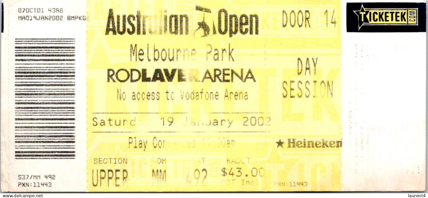 8-7-2023 (1 S 36) Australia - VIC - Ticketek - Australian Open 2002 (3 Used Tickets) - Otros & Sin Clasificación