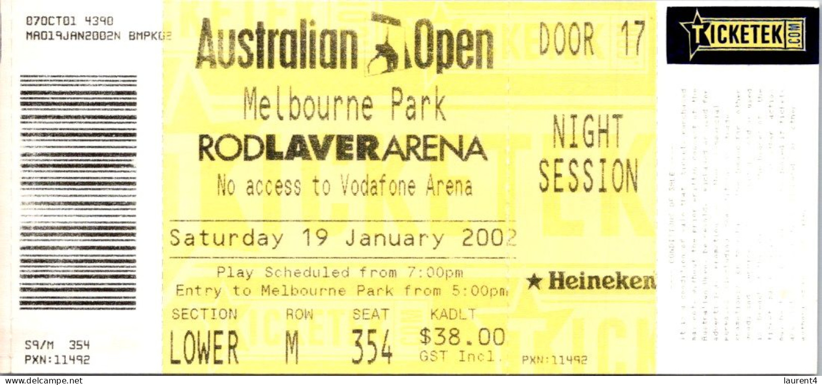 8-7-2023 (1 S 36) Australia - VIC - Ticketek - Australian Open 2002 (3 Used Tickets) - Autres & Non Classés