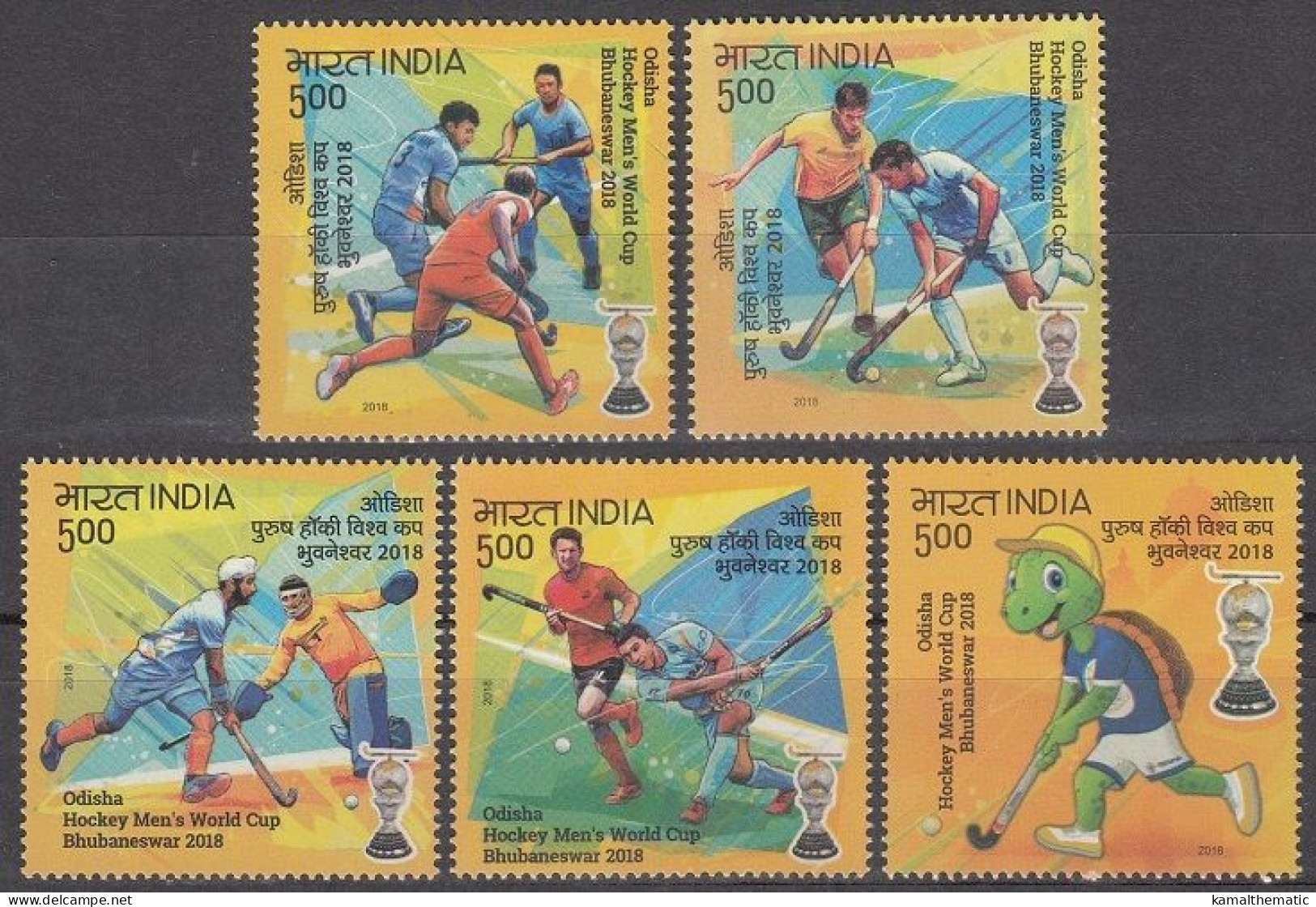 India 2018 MNH 5v, Hockey WC, Sports, Turtle Mascot - Hockey (su Erba)