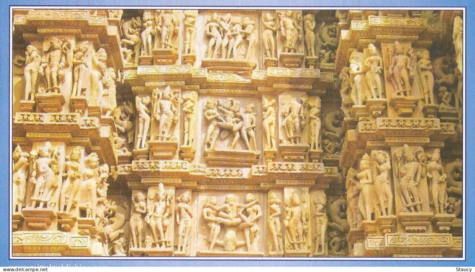 India Khajuraho Temples MONUMENTS - Erotic Couples From Kandariya Mahadev TEMPLE 925-250 A.D Picture Post CARD Per Scan - Ethnics
