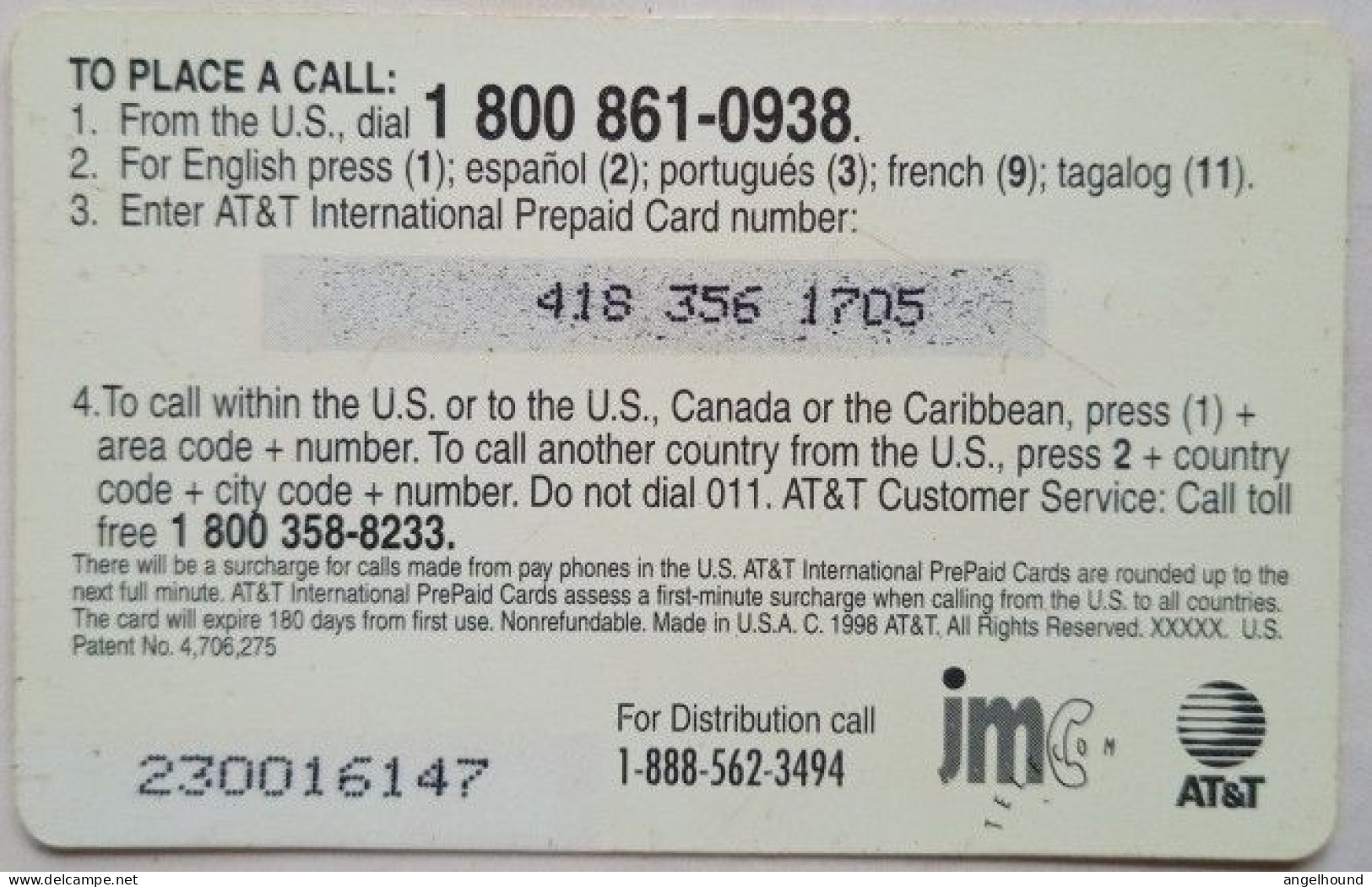 USA  JMC - AT&T  $20  International Prepaid - AT&T