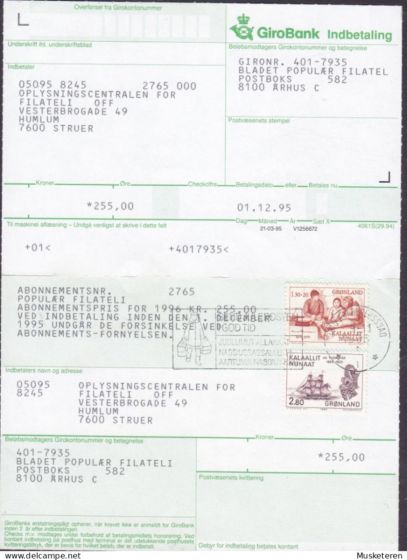 Greenland GiroBank Indbetalingskort Slogan 'Send Juleposten I God Tid' KANGERLUSSUAK 1996 Card Karte Knud Rasmussen - Covers & Documents