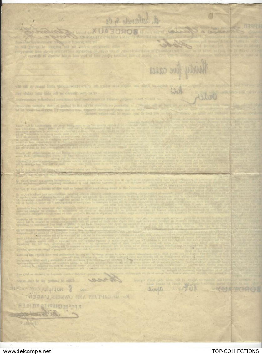 1908 NAVIGATION BILLL OF LADING CONNAISSEMENT NIPPON   YUSEN KEISHA  VIN DE BORDEAUX  LALANDE > Kobé Japon V.HISTORIQUE - 1800 – 1899