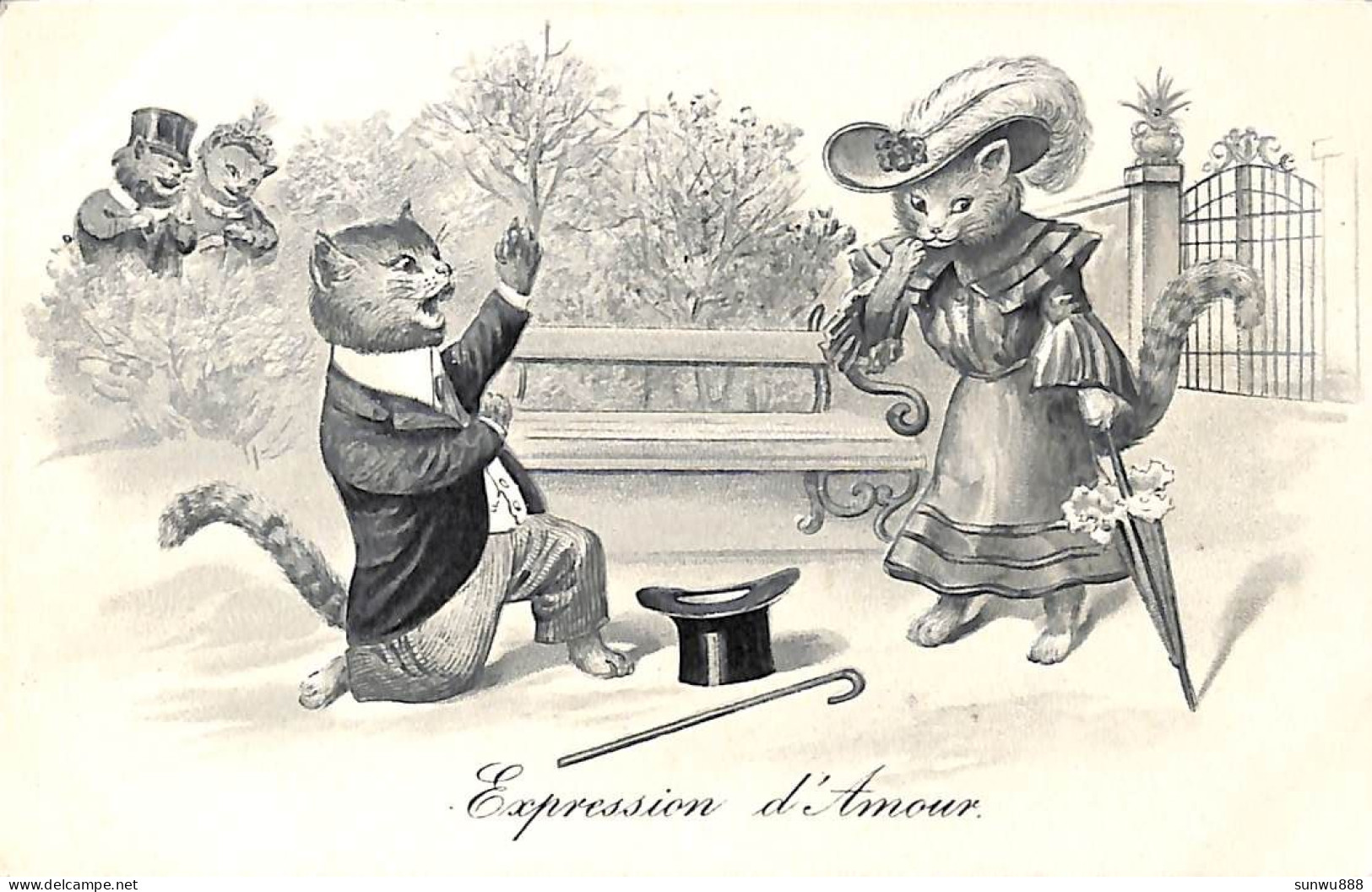 Chats Humanisés - Expression D'Amour Gaufrée Précurseur - Animaux Habillés