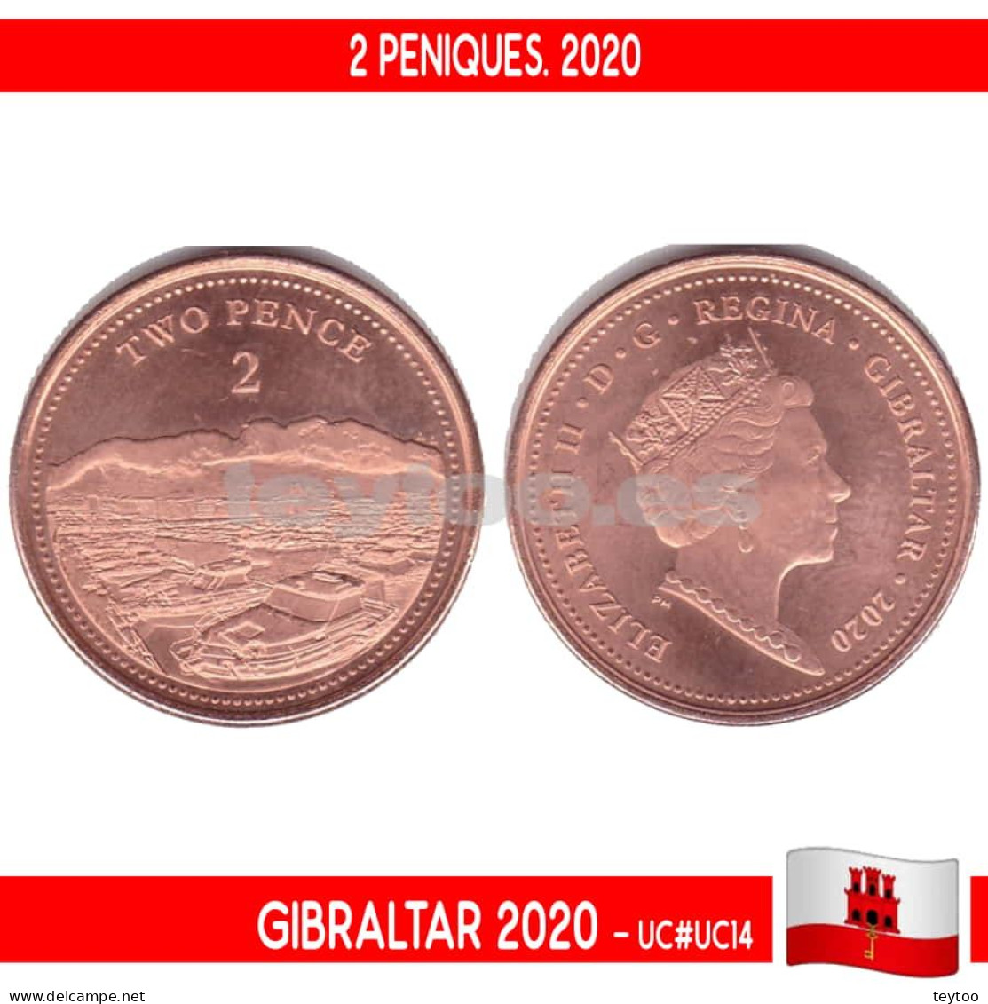 B0951# Gibraltar 2020. 2 Peniques (BU) UC#14 - Gibraltar