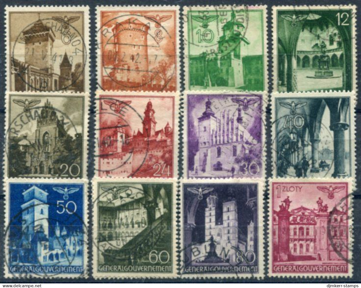 GENERAL GOVERNMENT 1940 Buildings Definitive Set Of 12 Used.  Michel 40-51 - General Government