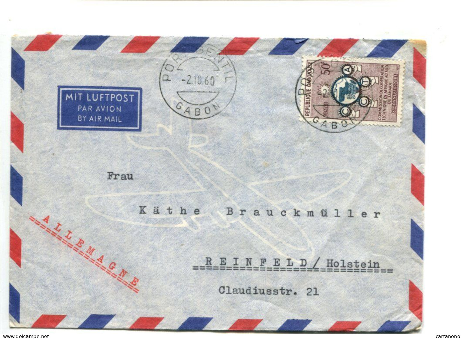 République Gabonaise - Affranchissement Sur Lettre Par Avion Pour L'Allemagne - Coopération Technique - Gabón (1960-...)