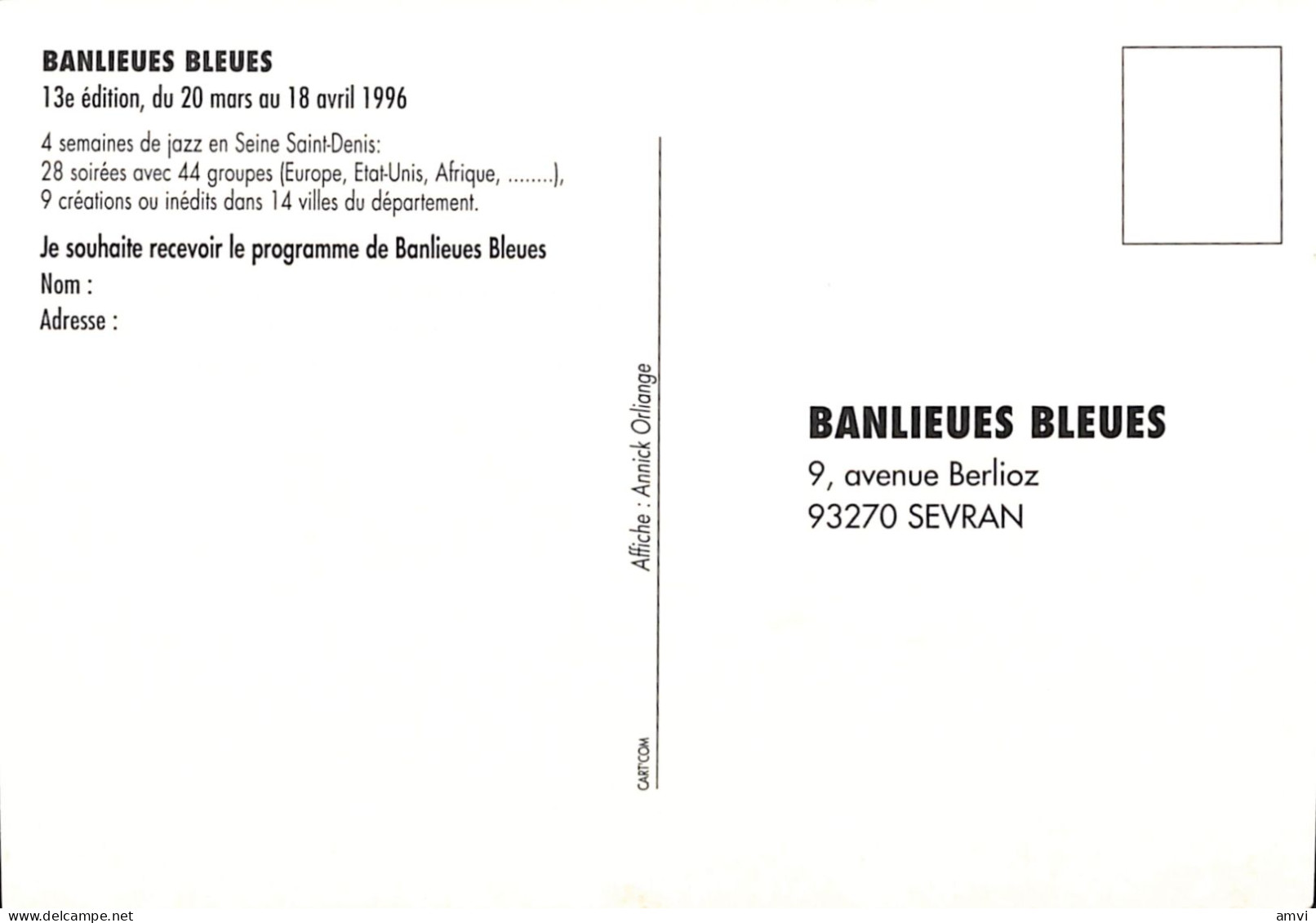 23-0593 Carte Banlieues Bleues Jazz..en Seine St.denis - Muziek En Musicus