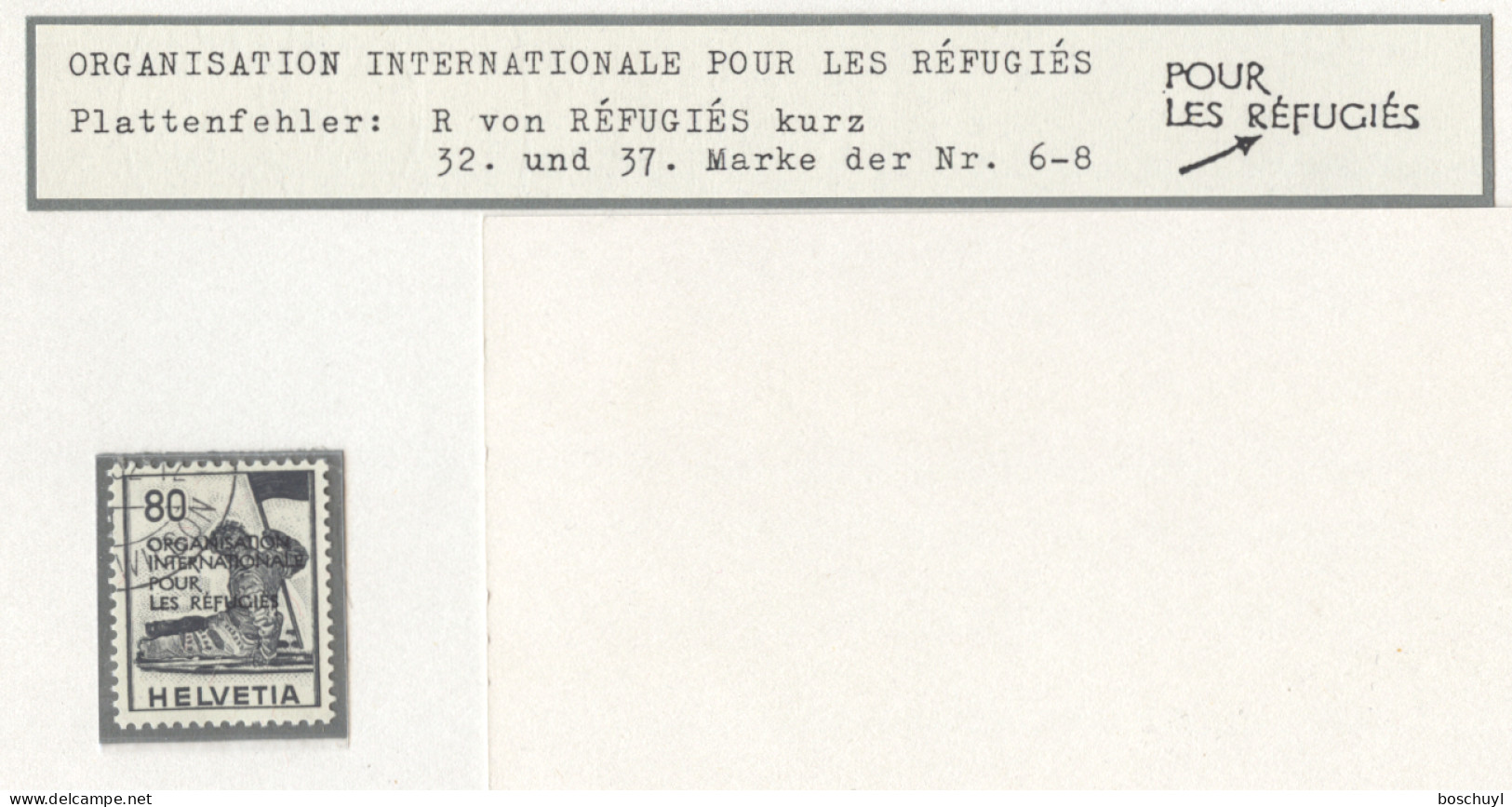 Switzerland, IRO, 1950, International Refugee Organization, Plate Error, Short R In REFUGIES, 80 C, Cancelled, Michel 6 - Service