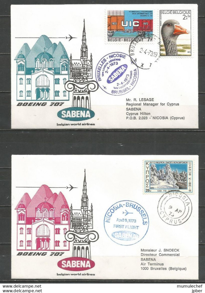 Belgique - Poste Aérienne - Sabena - 1ère Liaison Bruxelles-Nicosie 9-4-1973 - Lettres & Documents