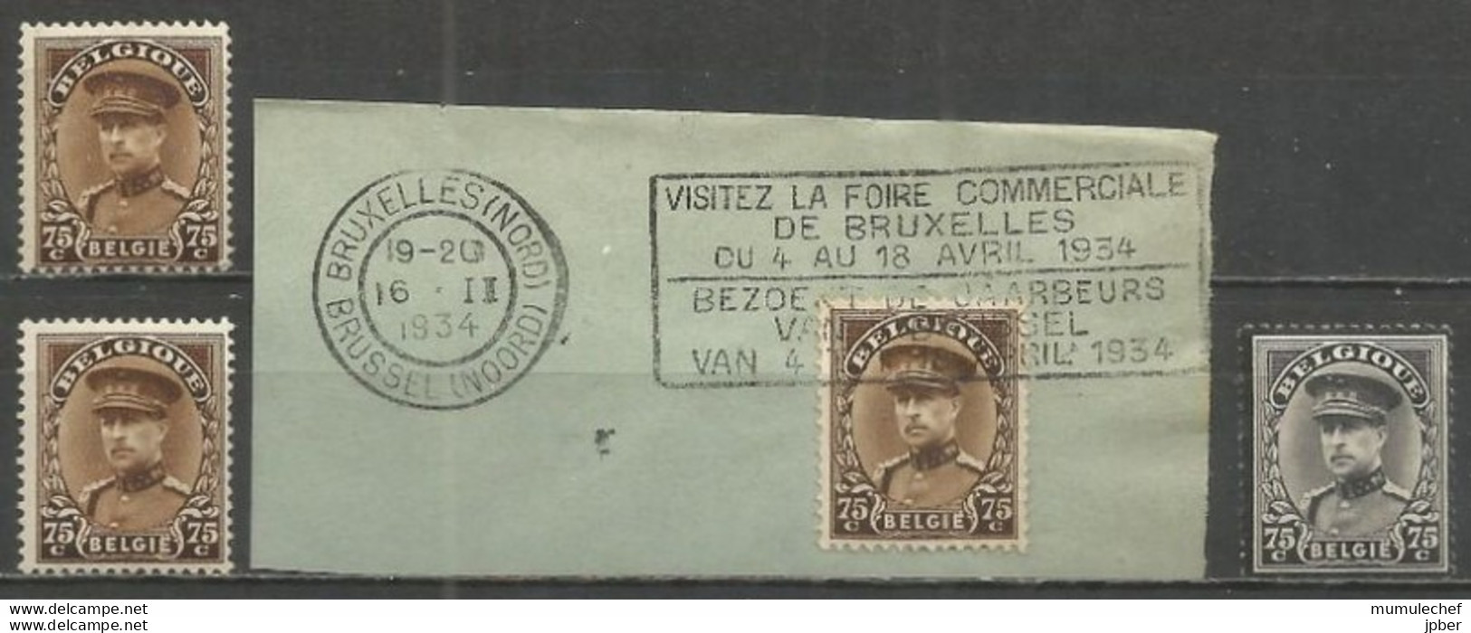 Belgique - N°341* Et 384* Albert Ier "Képi" + "Deuil" + Obl. Flamme Foire Commerciale De Bruxelles 14 Au 18 Avril 1934 - 1931-1934 Mütze (Képi)
