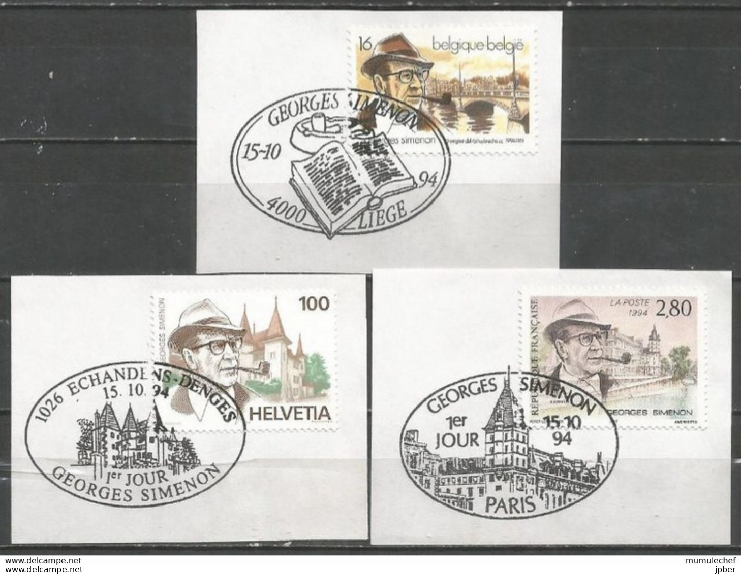 Belgique-France-Suisse - Emission Commune - Georges Simenon - Obl. 1er Jour Liège - Paris - Echandens-Denges - Used Stamps