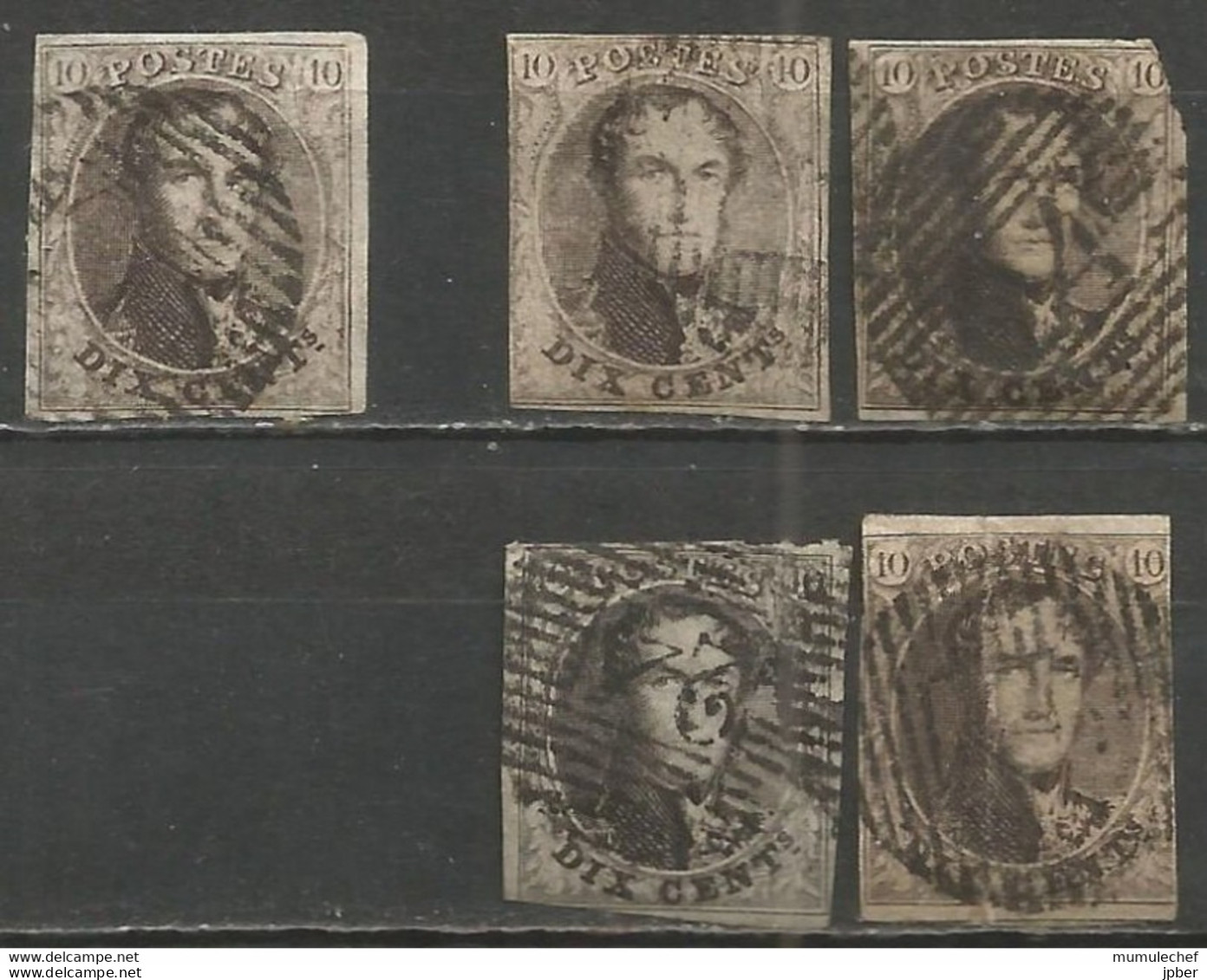 Belgique - Léopold Ier "Médaillon" - N°6 - 1 Ex. Margé + 4 Ex. Second Choix - 1849-1850 Medaillen (3/5)
