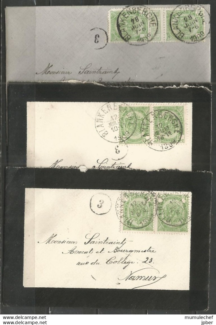 Belgique - Armoiries - 3 Lettres Avec N°83 En Paires - Obl. BLANKENBERGHE - 1893-1907 Coat Of Arms