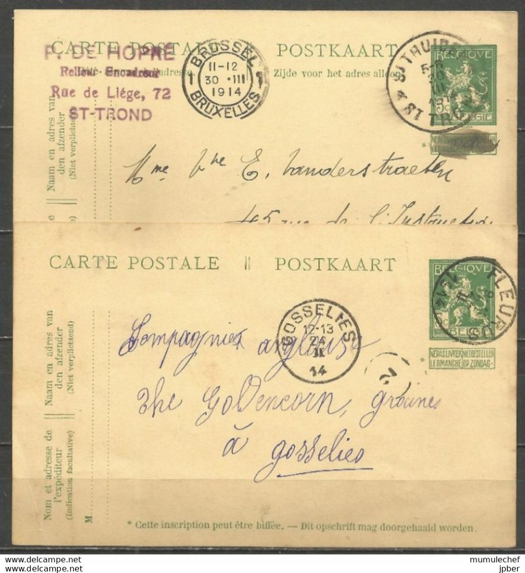 Belgique - Cartes Postales N°44 Et 50  - Obl. SINT-TRUIDEN Et FLEURUS - Postkarten 1871-1909