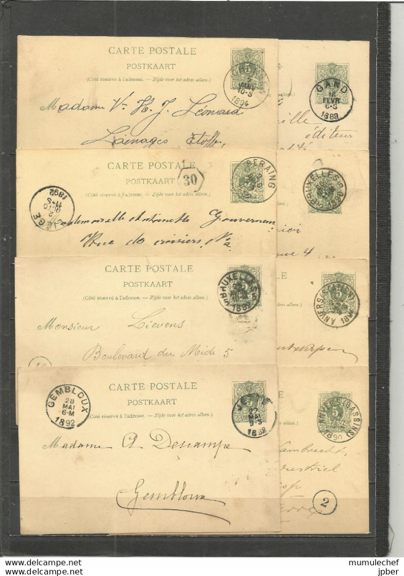 Belgique - Cartes Postales N°19 De Différents Types (A, B, C Et I, II) - Obl. Seraing, Jette, Chénée, Anvers, Gand - Postcards 1871-1909