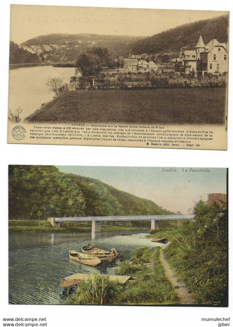 Belgique - LUSTIN - 2 CP - Bords De Meuse, Passerelle, Panorama - Profondeville