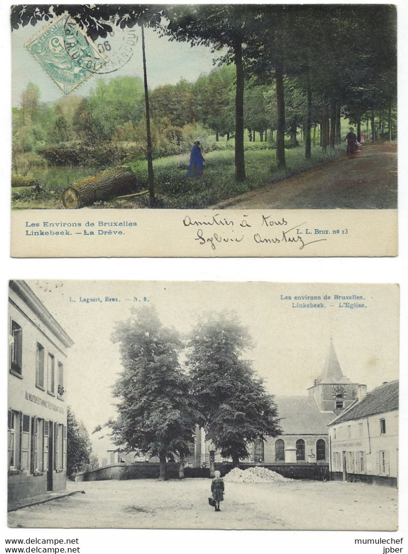 Belgique - LINKEBEEK - 2 CP - Estaminet Au Mouton, Place De L'Eglise, Drève - Linkebeek