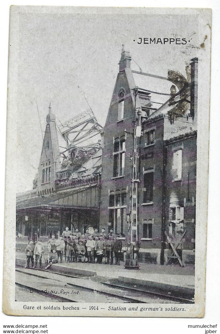 Belgique - JEMAPPES - 2 CP - Intérieur De L'Eglise - Gare Et Soldats "boches" 1914 - Mons