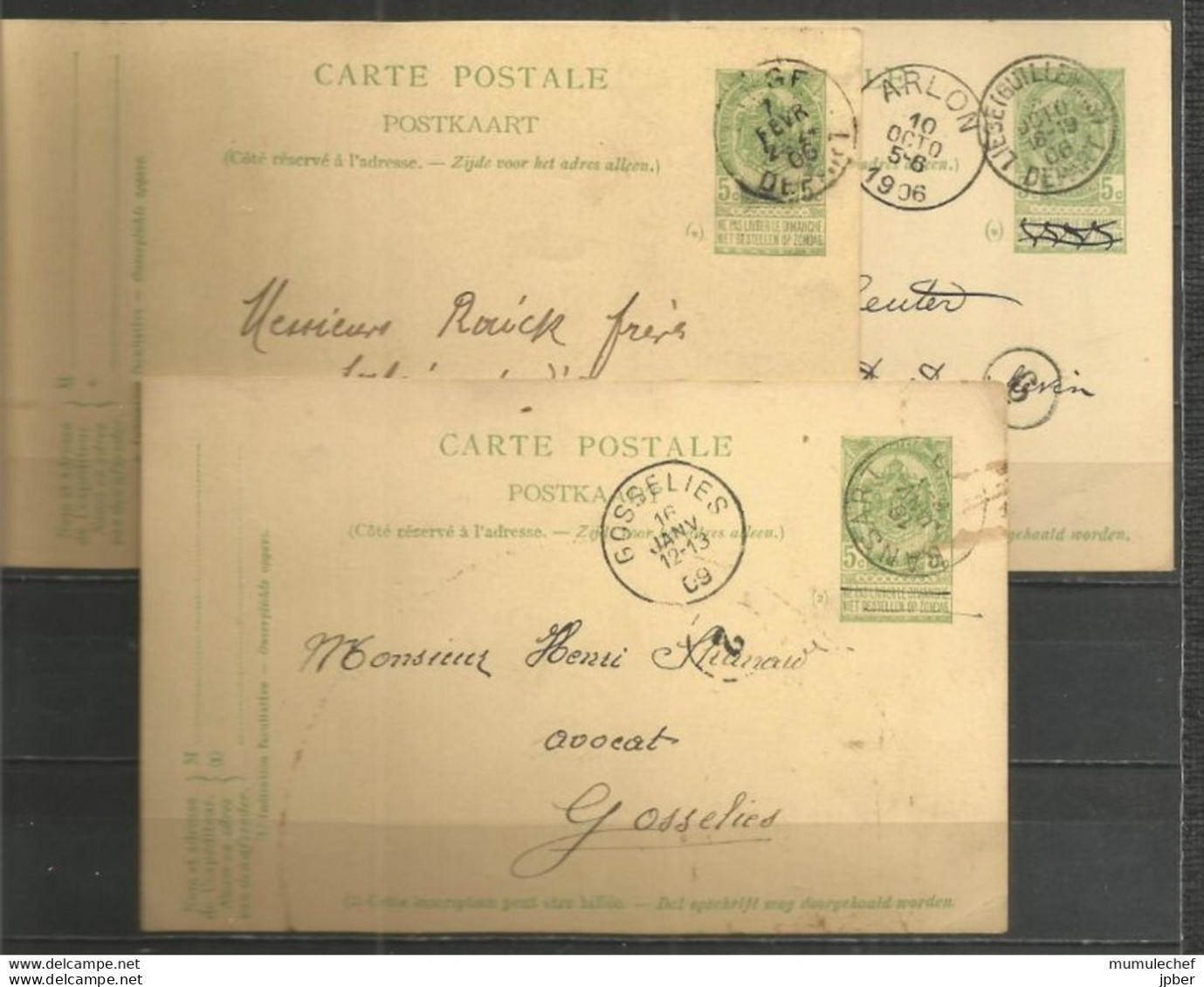 Belgique - Cartes Postales N°27 - Obl. Liège, Liège (Guillemin), Ransart - Cartes Postales 1871-1909