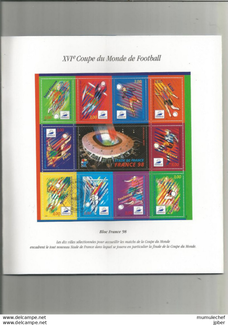 France - Document De La Poste - Coupe Du Monde De Football 98 - Souvenir Avec Tiimbres ** Et Obl. 1er Jour - Postdokumente