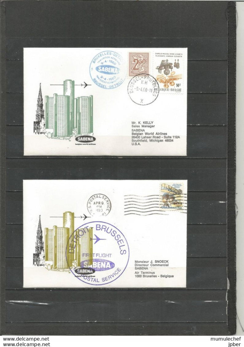 Belgique - Poste Aérienne - Sabena - 1ère Liaison Bruxelles - Detroit (USA) 9/4/1980 - Lettres & Documents