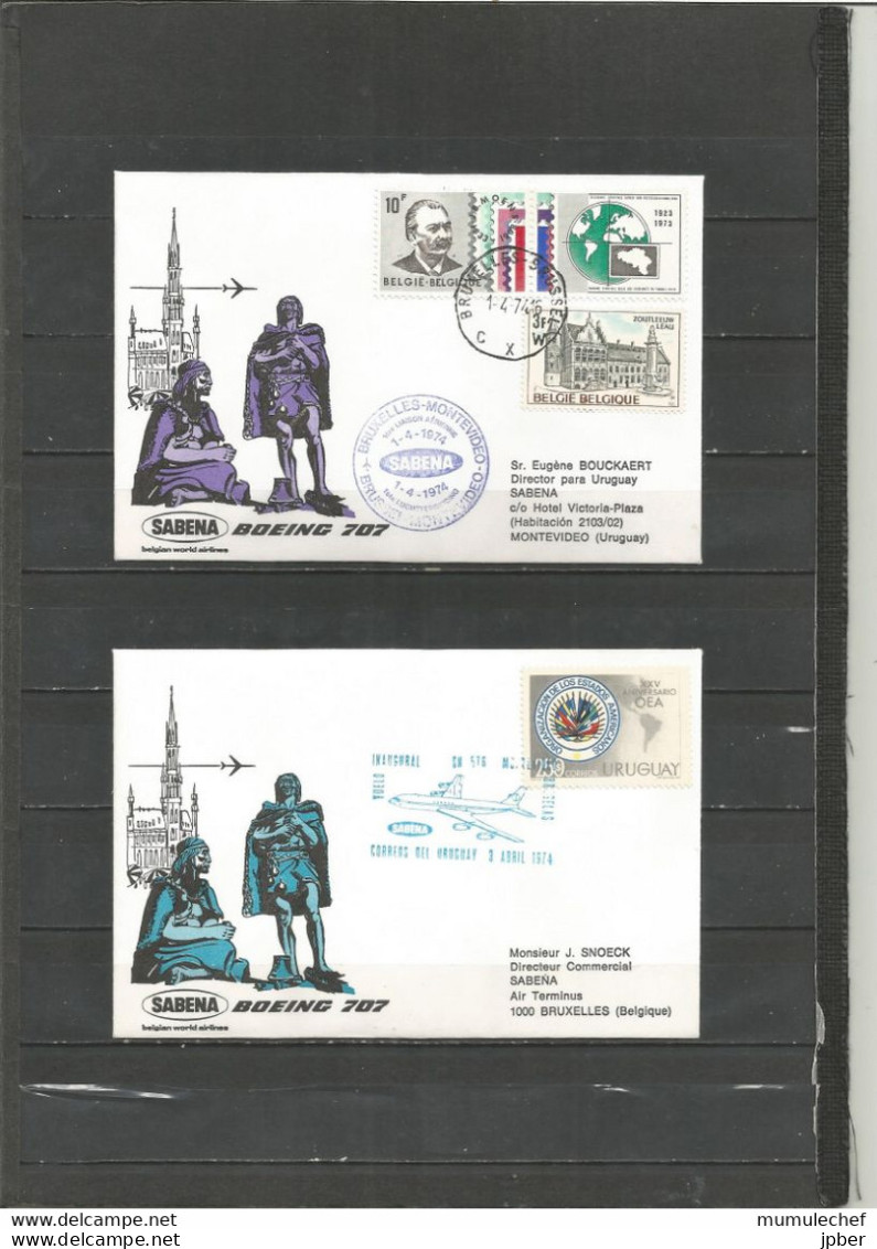 Belgique - Poste Aérienne - Sabena - 1ère Liaison Bruxelles - Montevideo (Uruguay) 1/4/74 - Brieven En Documenten