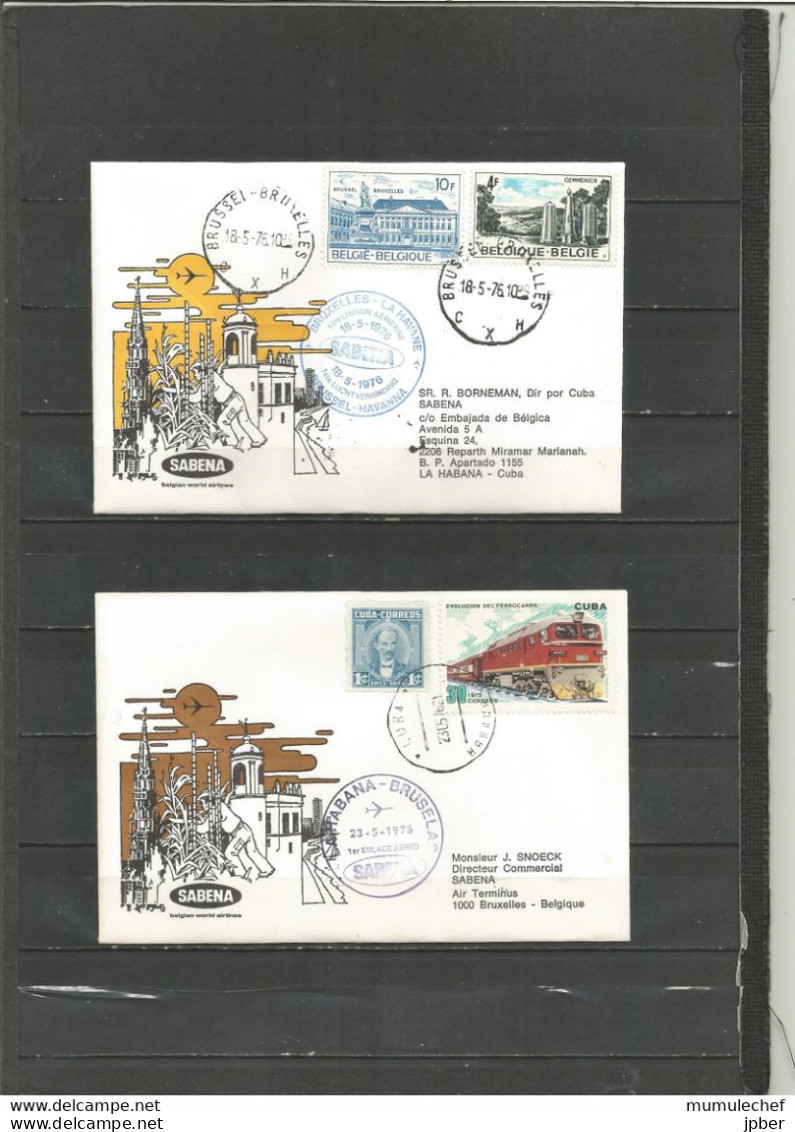 Belgique - Poste Aérienne - Sabena - 1ère Liaison Bruxelles - La Havane (Cuba) 18/5/1976 - Lettres & Documents