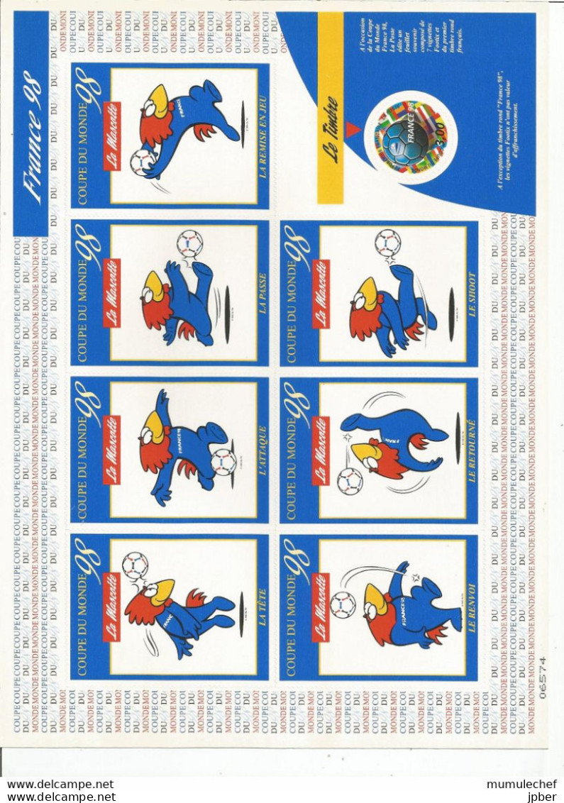 France - Document De La Poste - Coupe Du Monde De Football 98 - Vignettes Footix + Timbre N°3140 - Documents Of Postal Services