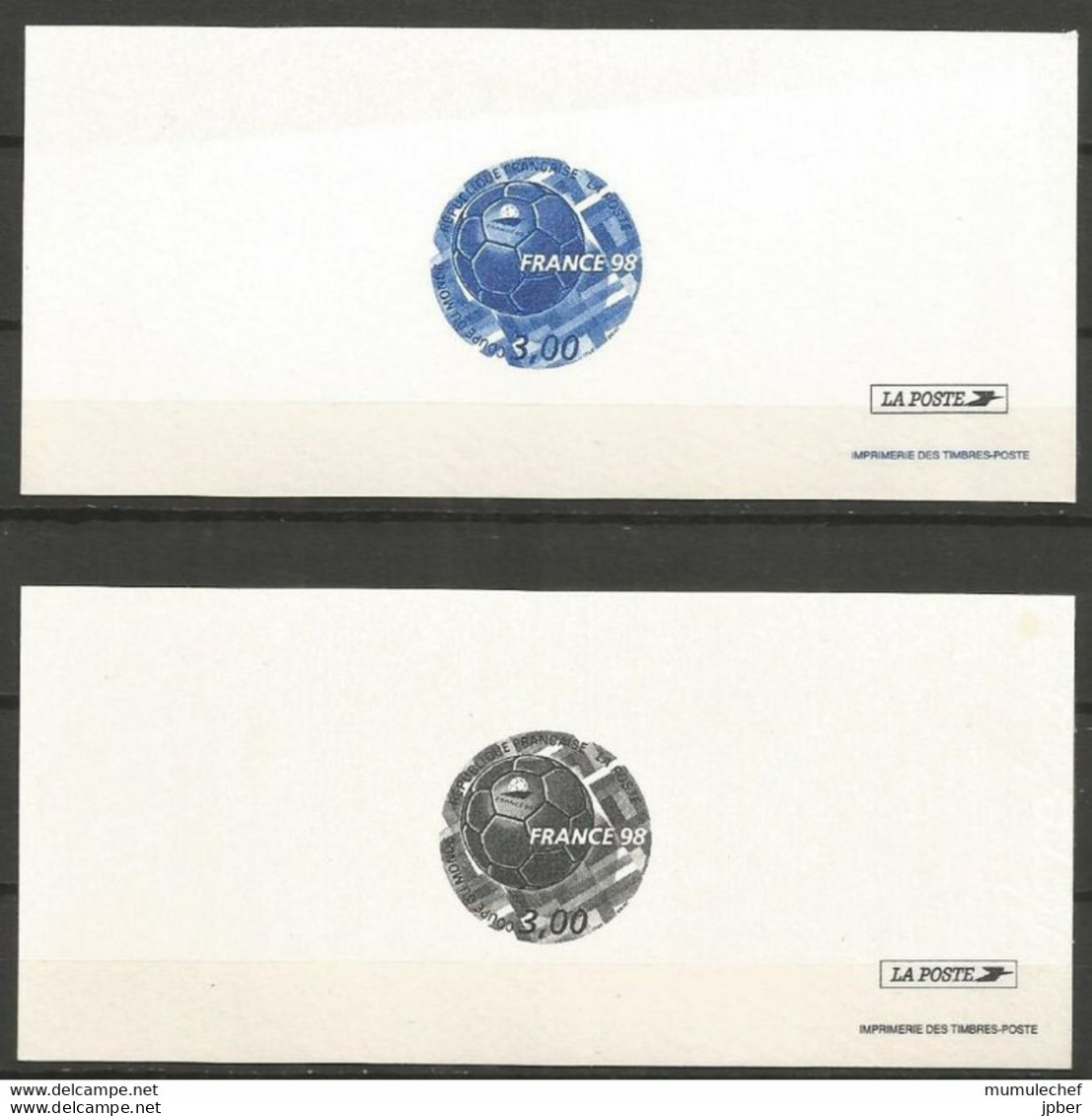 France - Document De La Poste - Coupe Du Monde De Football 98 - N°3140 En Noir Et En Bleu Sur Papier Cartonné - Documents De La Poste