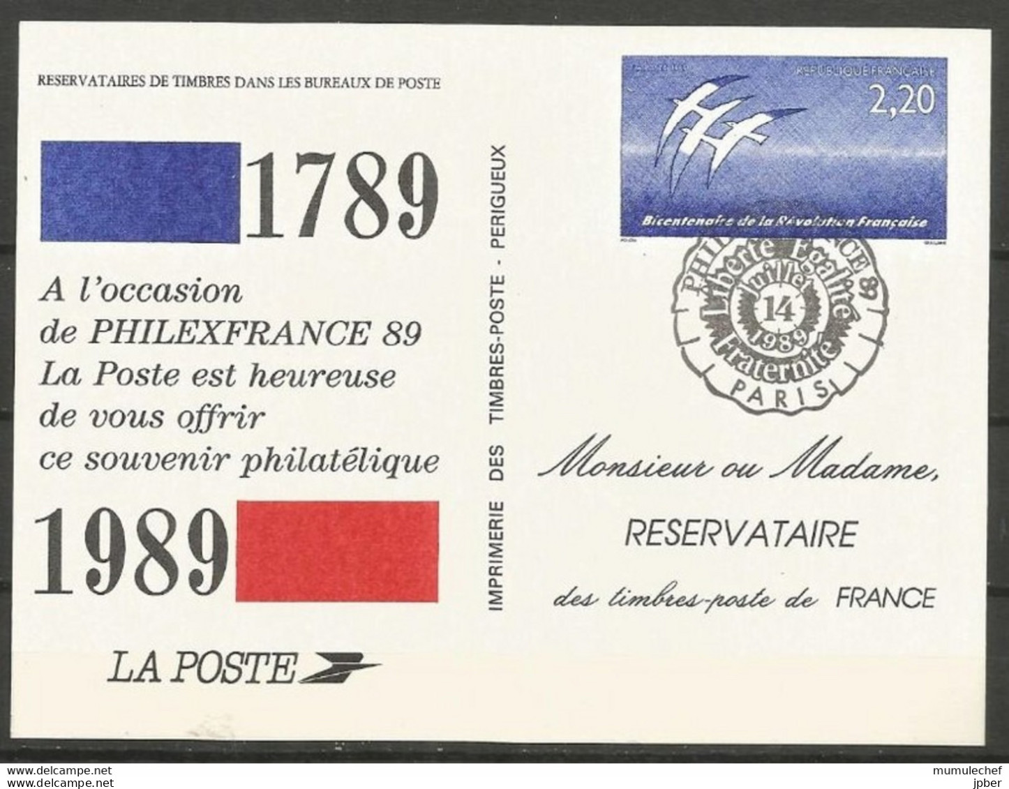 France - Document De La Poste - Bicentenaire Révolution - Oeuvre De J-M Folon - Philexfrance 89 - Timbre N°2560 - Documenti Della Posta