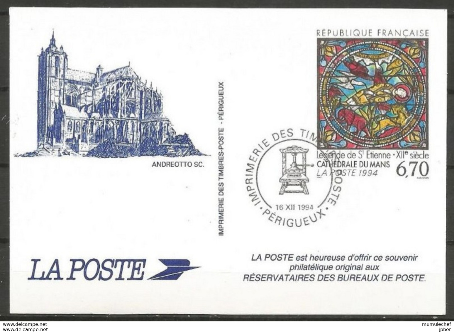 France - Document De La Poste - Légende De St Etienne Vitrail Cathédrale Du Mans - Timbre N°2859 Cachet 1er Jour - Documents Of Postal Services