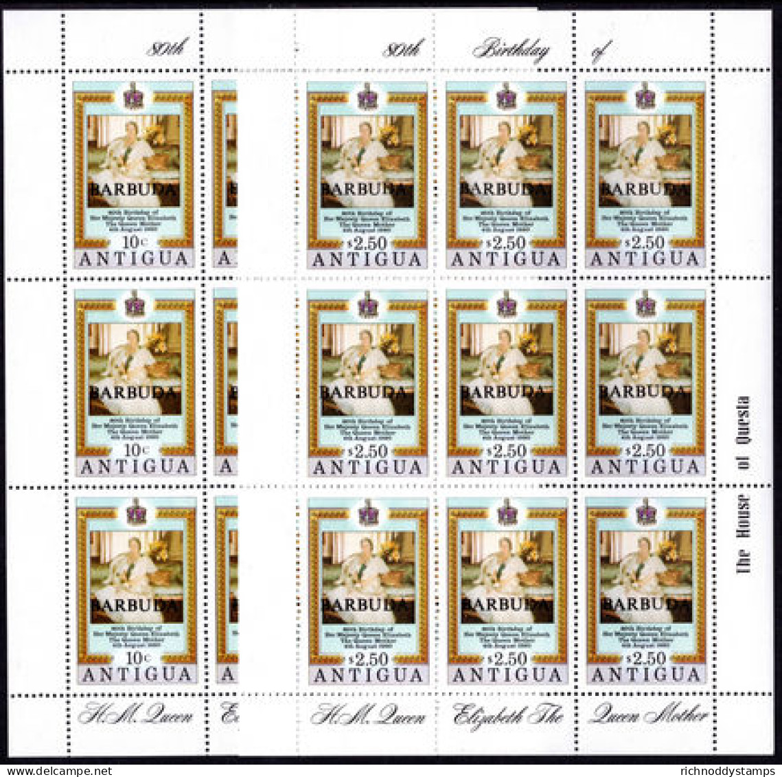 Barbuda 1980 80th Birthday Of Queen Mother Sheetlets Unmounted Mint. - Barbuda (...-1981)