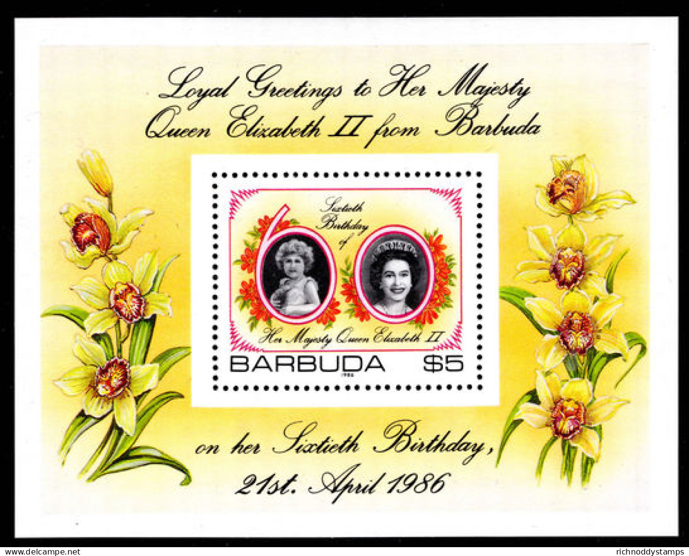 Barbuda 1986 60th Birthday Of Queen Elizabeth 1st Issue Unmounted Mint Souvenir Sheet. - Barbuda (...-1981)