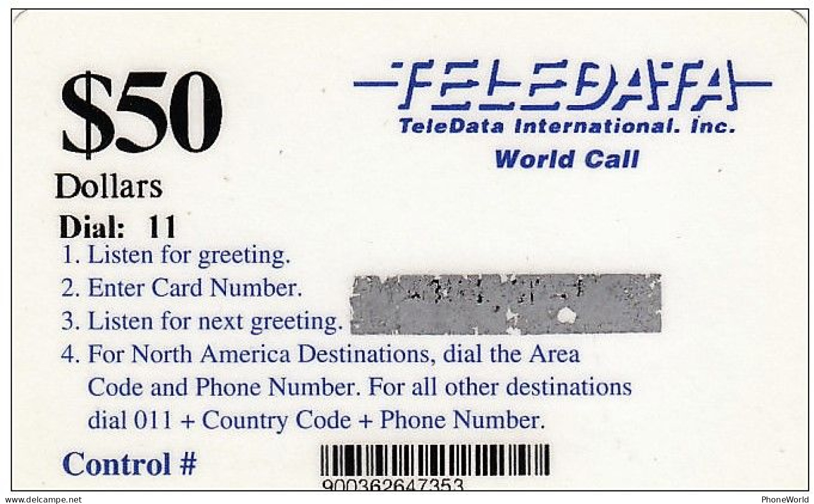 ANGOLA  $50 Black TELEDATA Blue World Call MINT & Military Phonecard For UN Staff In Angola - Angola