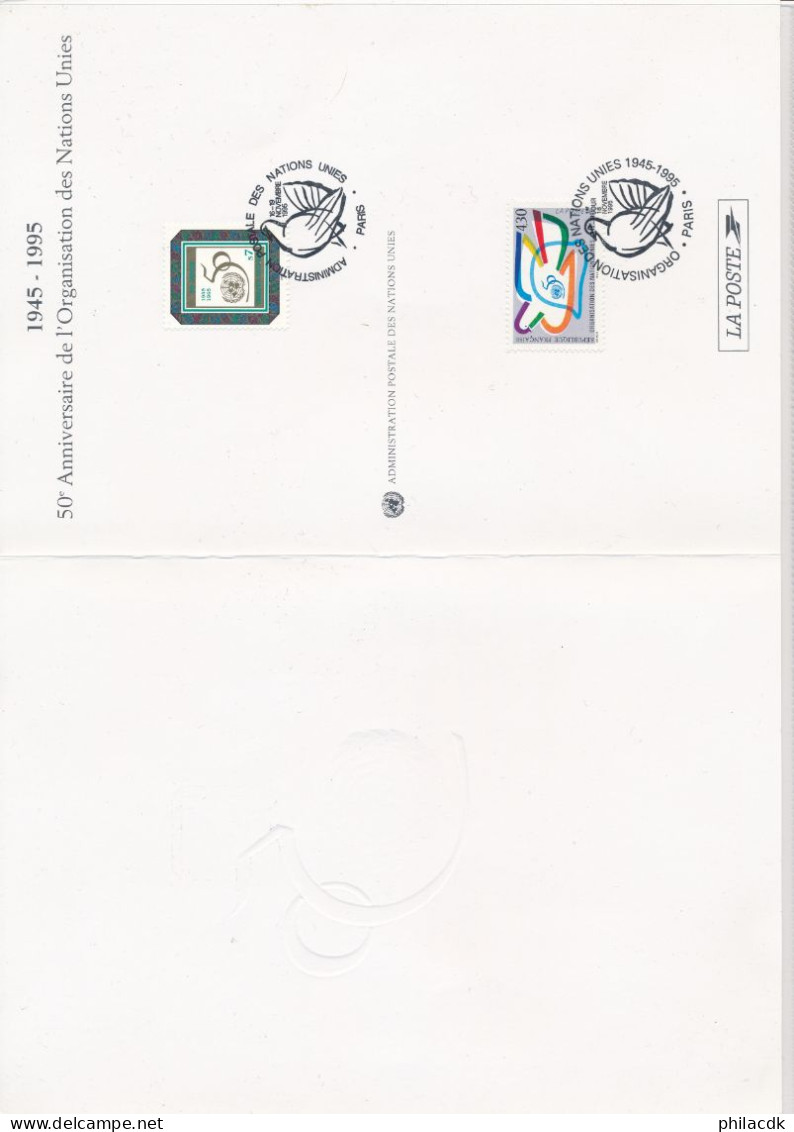 FRANCE - 2 TIMBRES SUR DOCUMENT 50EME ANNIVERSAIRE DE L ORGANISATION DES NATIONS UNIES ONU 16 19 NOVEMBRE 1995 - Cartas & Documentos