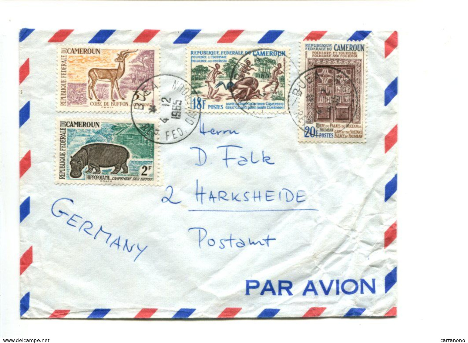 CAMEROUN - Affranchissement Sur Lettre Pour L'Allemagne - Hippopotame / Cobe De Buffon / Folklore - Cameroun (1960-...)