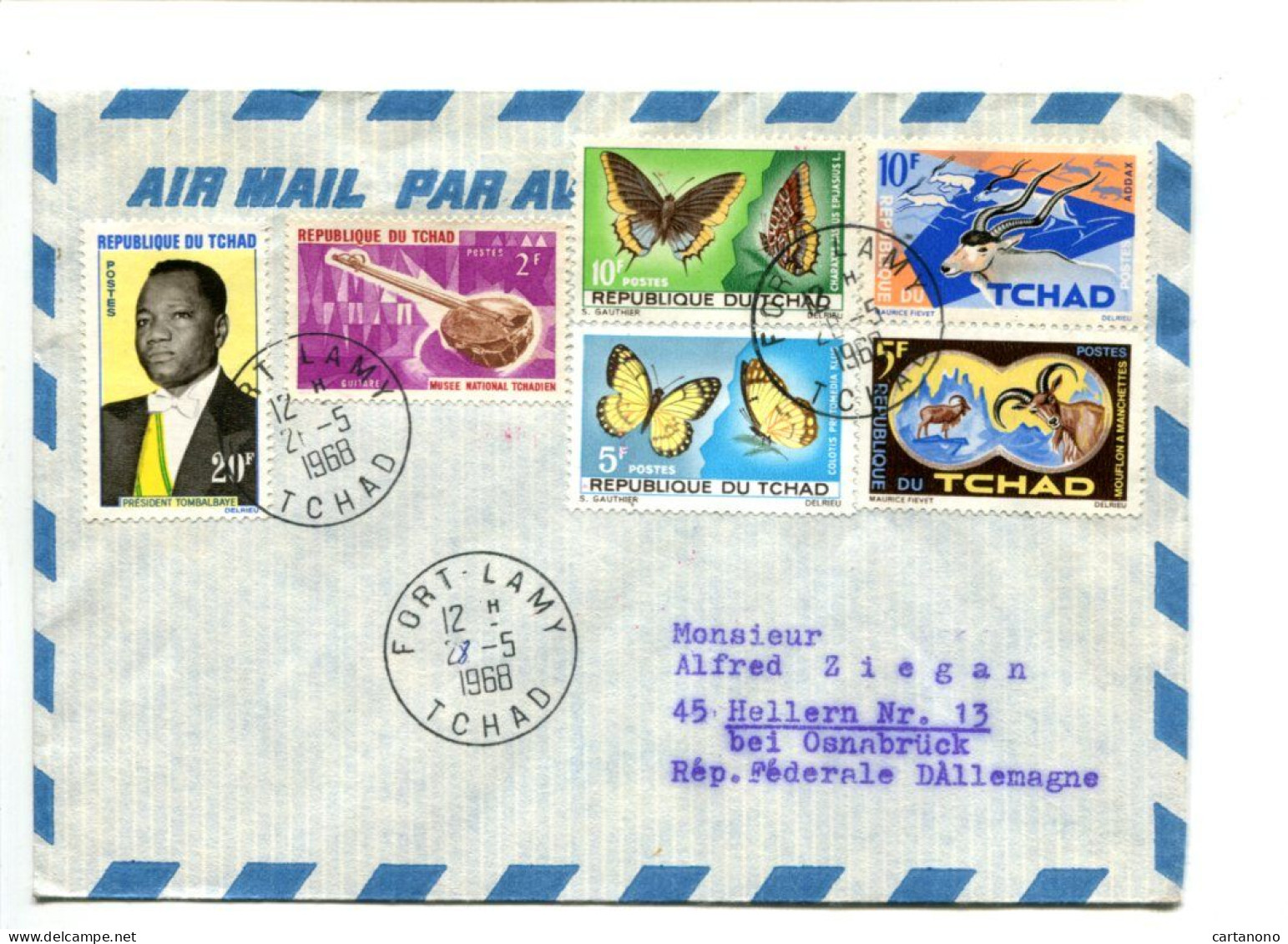 TCHAD - Affranchissement Sur Lettre Pour L'Allemagne - Papillon / Faune / Musique / Président - Tschad (1960-...)