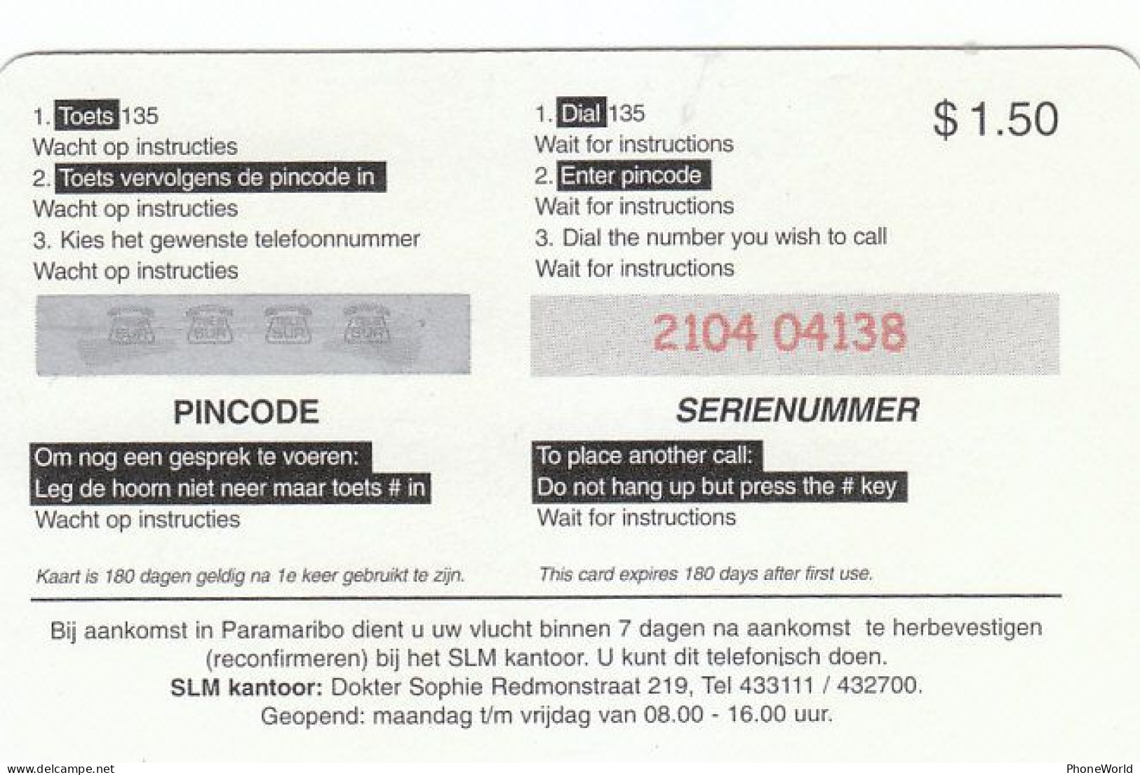 Surinam Airways, Telesur, Unique Phonecard SR-TLS-PTCC-0006, RRRR, Perfect Condition - Suriname