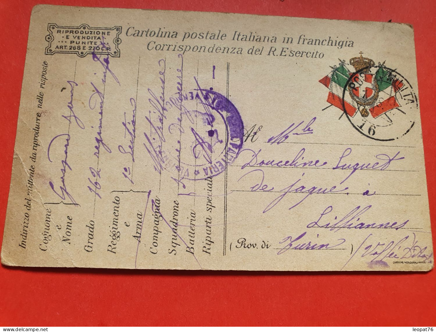 Italie - Carte FM Voyagé En 1917 - Réf 1662 - Militärpost (MP)